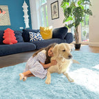 OLANLY 3x5 Machine Washable Small Bedside Rug, Soft Fluffy Shaggy Rugs for Living Room, Bedroom, Indoor Floor Carpet for Kids Girls and Boys, Preppy Dorms, Nursery, Home Decor Aesthetic, Light Blue