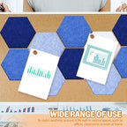Mindsoft 16 Pcs Hexagon Cork Board for Walls with 50 Wooden Push Pins 6.7 x 5.9 in Felt DIY Tiles Notice with Nano Tape Hanging Bulletin Board for Home Photo Office Memo Note (Blue)