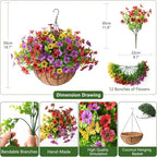 Artificial Faux Hanging Flowers Plants with Basket for Outdoor Spring Decoration, Fake Silk Daisy Outside Indoor UV Resistant Look Real Yard Patio Front Porch Garden Balcony Home Decor(MIx1)