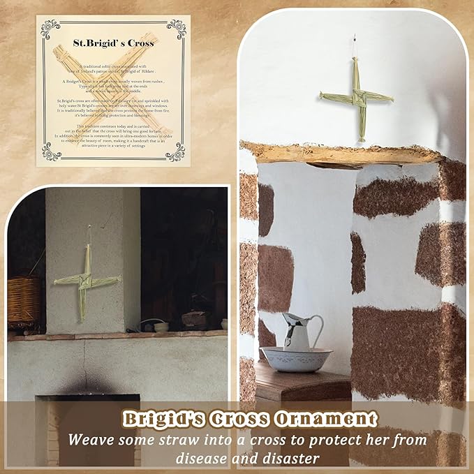 Bucherry St. Brigid's Wall Cross Decor Irish Gift Cross with History Card for Irish Blessing Gift for Celtic Imbolc Decor(Classic Style,12 in,Green)