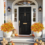 Artificial Fall Flowers for Outdoor Decoration,16 Bundles Faux Silk Colorful Flowers for Outside,UV Resistant Fake Flowers Plants for Front Door Patio Porch Yard Balcony Autumn Decor(F Orange Yellow)