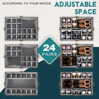 Shoe Organizer for Closet, Foldable Shoe Storage Bins with Clear Cover, Space Saving Shoes Holder with 4 Handles, Large Adjustable Shoe Box Storage Containers, Fits 12-24 Pairs, 1 Pack, Black