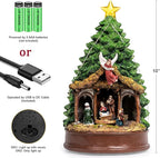 Christmas Tree Lighted Animated Rotating Adoration of The Magi Nativity Manger Scene, Musical Creche With Barn Animals Figurines LED Lights, Home Decor Gifts Festive Holiday Tabletop Decorations