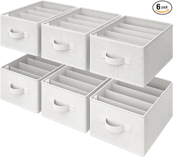 GRANNY SAYS Jean Organizer for Closet, Clothes Drawer Organizer, Pants Organizer, Wardrobe Clothes Organizers, Clothes Storage Bins, Drawers for Sweater, T Shirt, Beige, 6-Pack