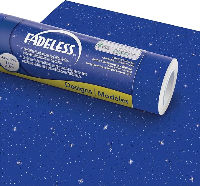 Fadeless Bulletin Board Paper, Fade-Resistant Paper for Classroom Decor, 48” x 12’, Night Sky, 1 Roll