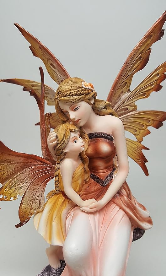 Mother and Baby Fairy Figurine, Hand-Painted Resin Statue for Home Decor, 8-Inch Collectible