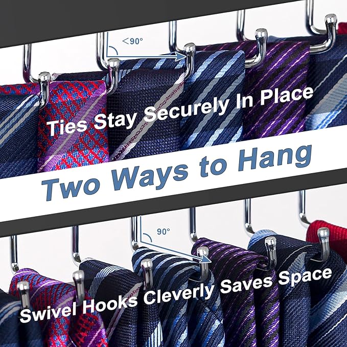 2 Pack Tie Organizer Belt Organizer Wall Mounted, Space Saving Tie Rack Belt Hanger for Closet with 24 Storage Hooks, Belt Tie Holder for Closet Organizer Storage（Black