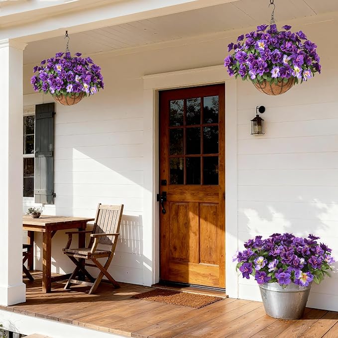 Artificial Fake Flowers for Outdoor, 8 Bundles Faux Plants Silk Flowers Spring Decoration UV Resistant No Fade Plastic Flowers for Outside Planters Home Porch Patio Yard Garden Decor