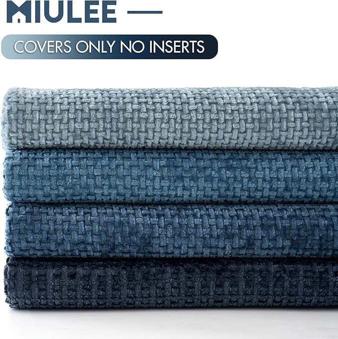 MIULEE Pack of 4 Couch Throw Pillow Covers 24x24 Inch Neutral Blue Soft Decorative Chenille Pillow Covers Farmhouse Accent Cushion Covers for Boho Western Spring Coastal Decor Sofa Bed Living Room