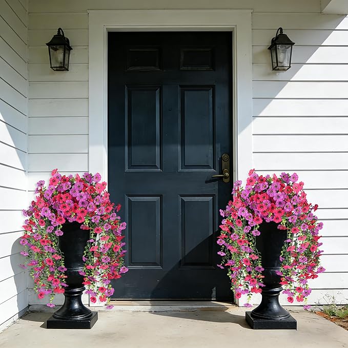 Artificial Hanging Flowers for Outdoors,No Fade 2 Bundles Fake Silk Flowers for Outside, Realistic Faux Plants Decorations for Hanging Baskets, Planters-Porch, Patio, Yard Decor