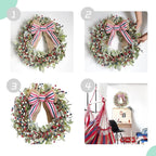 TEMPUS 20" Patriotic Wreath for Front Door - 4th of July Independence Day Decor with Red White Blue Berries & Lamb's Leaves - Memorial Day Labor Day Home Decoration