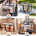 Clear Under Bed Storage Containers - 6 Pack Large Capacity Clothes Storage Bags with Lid & Sturdy Handles, Foldable Moving Bags, Clothing Organizer Totes for Bedding, Comforter, Sheet（40 L）