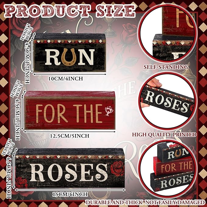 Yuntau 4 Pcs Derby Day Party Decorations Horse Centerpieces for Tables Run for the Roses Table Signs Horsing Racing Wooden Decorations for Derby Shelf Office Festival Party Supplies