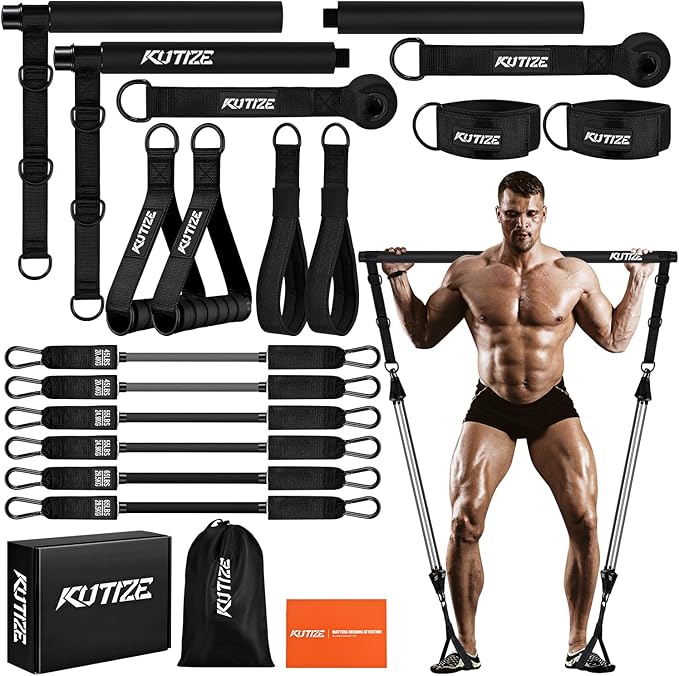 Pilates Bar Kit with Resistance Bands, Heavy Duty Pilates Equipment for Men, Training Bands with Handles for Legs, Hip, Back, Arm, Abs, Chest, Shoulders, Portable Home Gym Workout Equipment