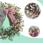 TEMPUS 20" Patriotic Wreath for Front Door - 4th of July Independence Day Decor with Red White Blue Berries & Lamb's Leaves - Memorial Day Labor Day Home Decoration