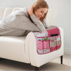 Armchair Caddy for Couch Remote Control Holder Non-slip Sofa Armset Organizer Caddy Storage for Recliner Couch 5 Pocket for Cell Phone Magazine 35"x13" Pink Vintage 1 Piece