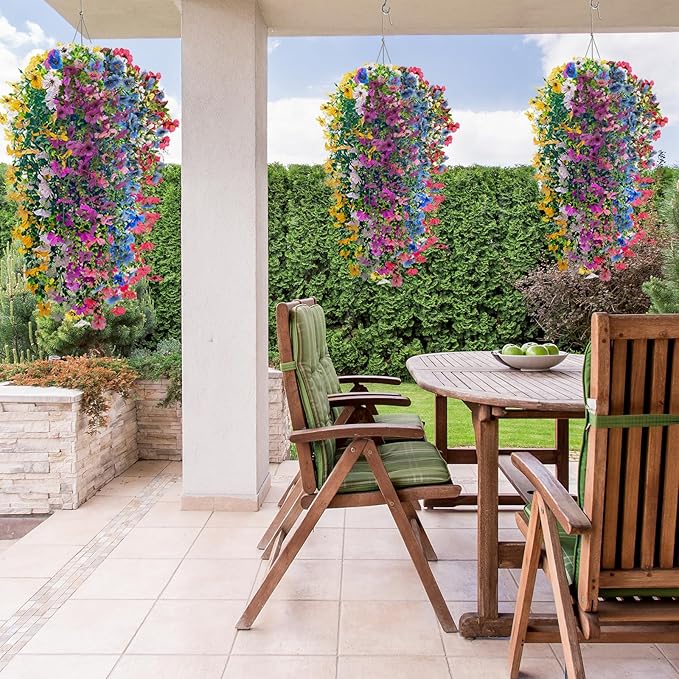 Artificial Hanging Flowers for Outdoors, 6 Pcs Fake Plant for Spring Summer Decoration, UV Resistant Realistic Silk Faux Flowers Outside Indoor Planter Porch Patio Balcony Yard Decor