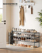 SONGMICS Shoe Rack, 3-Tier Shoe Organizer, Metal Storage Shelf, Upright or Upside Down, for 20-24 Pairs, Stackable, for Entryway, 11.8 x 46.1 x 21.7 Inches, Black ULSA033B01