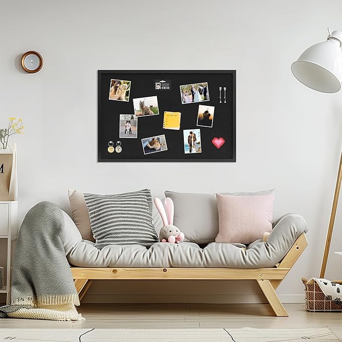 DAHAPYBOO Cork Board with Linen Black,Bulletin Board 30"x20",Corkboards for Office Home School Message Board or Vision Board Decoration.