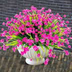 TURNMEON 20 Bundles Artificial Flowers for Outdoors Fake Plants Spring Decor, UV Resistant Artificial Plants Cemetery Flowers Faux Plastic Greenery Shrub for Porch Yard Summer Decor 500 Heads(Pink)