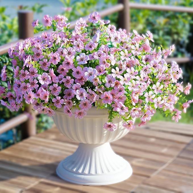 Artificial Fake Flowers Plants for Outdoors Spring Summer Decoration,Faux Flowers Plants Greenery UV Resistant Silk Daisy Realistic for Outside Planter Front Porch Patio Garden Home 16 Bundles（Pink）