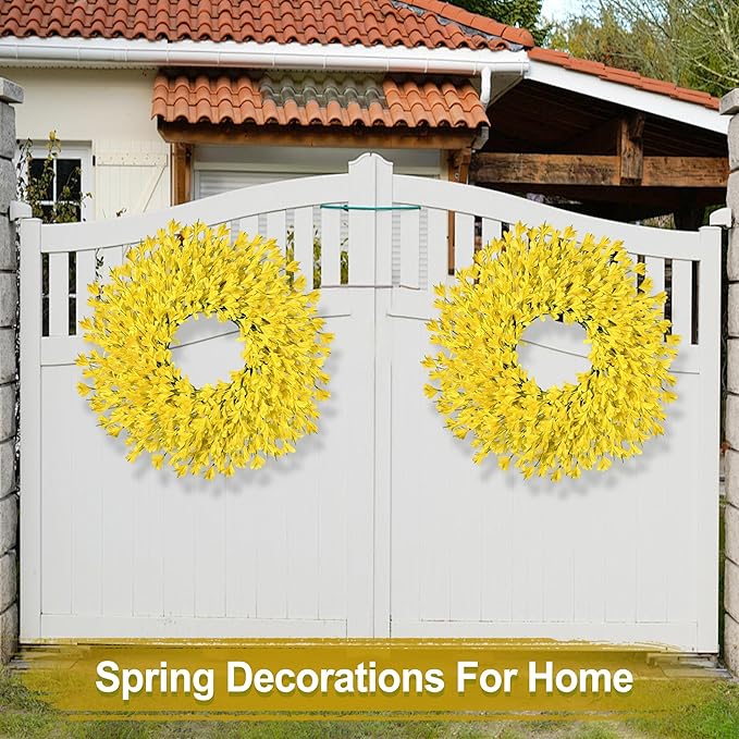 26 Inch Spring Wreaths for Front Door Large Easter Valentines Forsythia Floral Summer Spring Door Wreaths Outdoor All Season Spring Decorations for Home Porch Room Window Wall Farmhouse Decor (Yellow)