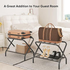 Set of 2 Luggage Rack for Guest Room, Folding Suitcase Stand with Shoe Shelf, Steel Portable Luggage Stand Bedroom, Hotel, Easy Assembly, Hold up to 110 lb, Black