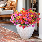 Homsunny Artificial Fake Flowers Plants for Outdoors - 12 Bundles Fake Plants Faux Silk Flowers Outside, UV Resistant for Planter Front, Porch, Garden, Patio, Spring Decor