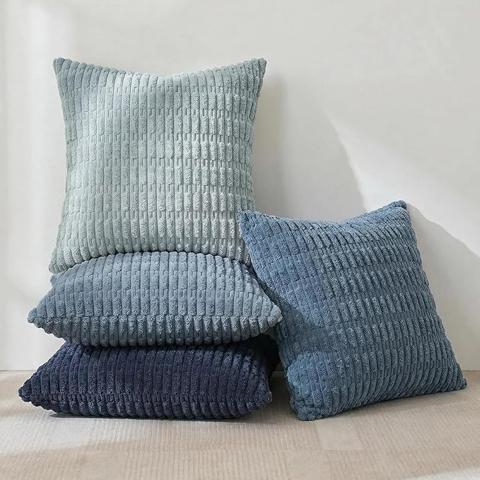 Fancy Homi 4 Packs Decorative Throw Pillow Covers for Living Room Couch Bed, Modern Farmhouse Boho Home Décor Accent Cushion Case, 16" x 16", Blue Series
