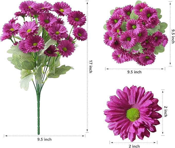 HyeFlora Artificial Flowers for Outdoors Spring Summer Outside Decor, 6 Bundles Fake Daisy Realistic Silk Flowers UV Resistant Outdoor Faux Plants for Planter Front Door Porch Balcony Yard, Fuchsia
