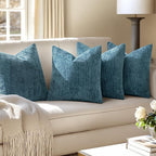 MIULEE Pack of 4 Couch Throw Pillow Covers 18x18 Inch Smoke Blue Soft Decorative Chenille Pillow Covers Farmhouse Accent Cushion Covers for Boho Spring Home Decor Sofa Bedroom Living Room