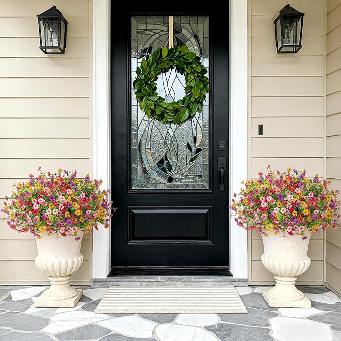 Artificial Fake Flowers Plants for Outdoor Spring Summer Decor, 12 Bundles Faux Silk Flowers for Outdoor Outside Planter Colorful Daisy UV Resistant Look Real for Front Door Porch Patio Yard
