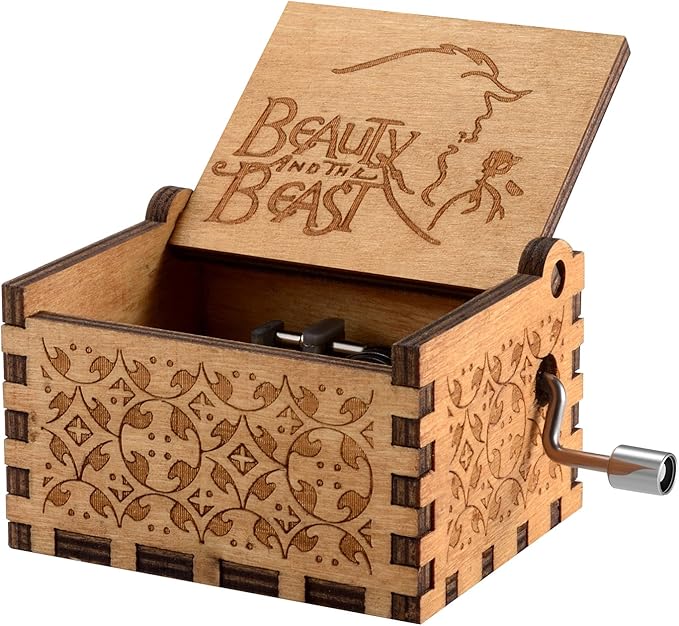 Huntmic Wooden Beauty and The Beast Music Box,Hand Crank Classic Antique Carved Wood Musical Boxes Gift for Birthday/Valentine's Day/Christmas(Beauty and The Beast)