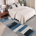 FlyDOIT Modern Geometric Patchwork Area Rug, 2x6 Blue Runner Rugs for Living Room, Rockwood Collection Indoor Rugs for Bedroom, Throw Carpet Floor Decor for Entryway Dining Room Office Nursery