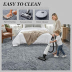 Fluffy Area Rugs 9x12 Living Room Bedroom: Ultra Soft Shag Rug Upgrade Non-Slip Non-Shedding Large Fuzzy Plush Carpet Indoor Floor Carpets for Kids Room Playroom Nursery Dorms Home Decor Light Gray