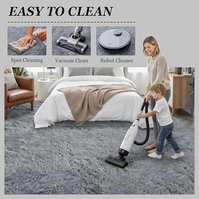 Fluffy 4x6 Area Rugs for Living Room Bedroom: Ultra Soft Shag Rug Non-Slip Non-Shedding Small Plush Bedside Rug Indoor Floor Carpets for Kids Room Playroom Entryway Nursery Dorms Home Decor Gray