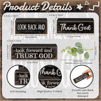 Lineshading 4 Pcs Christian Table Decor Inspirational Gifts for Women Look Back and Thank God Look Forward and Trust God Wooden Block Signs Farmhouse Christian Centerpiece for Mother's Day Home Office