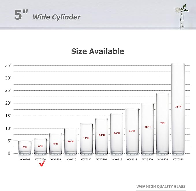 WGV Cylinder Vase, Diameter 5", Height 6", Clear Glass Floral Planter Container, Floating Candle Holder for Wedding Party Event Home Office Decor, 1 Piece