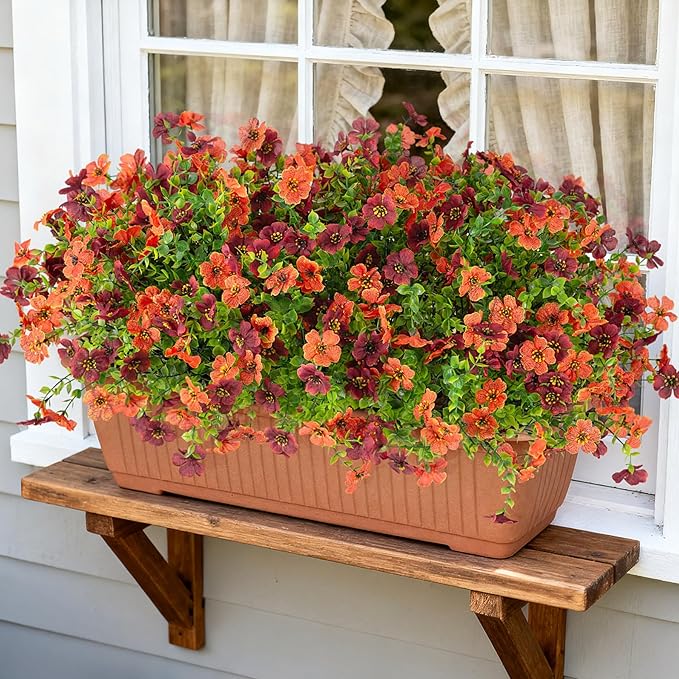 Artificial Fake Mums Fall Flowers for Outdoors Decoration,12 Bundles Faux Silk Daisy Flowers for Outdoor Planter UV Resistant Look Real for Home Front Door Porch Patio Outside Yard(Orange Brown)