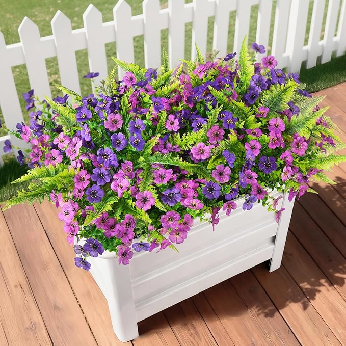 INQCMY Artificial Flowers for Outdoors Faux Plants Fake Flowers Spring Summer Decoration,12 Bundles Faux Silk Colorful Daisy Realistic UV Resistant for Outside Home Planter Window Porch Patio Yard