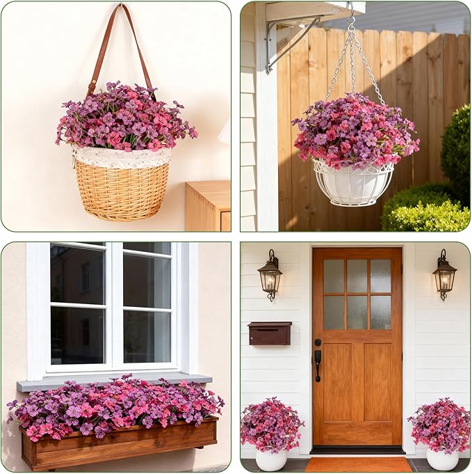 24 Bundles Artificial Flowers for Outdoor Faux Plants for Spring Summer Decoration, UV Resistant Realistic Silk Plastic Fake Flowers Garden Porch Patio Balcony Yard Front Home Decor