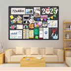 Large Bulletin Board, Foldable 72x48 Inches Cork Board Alternative, Large Felt Board Decorative Pin Board for Wall, Foldable Photo Board Self-Adhesive Vision Board with 36 Pushpins Dark Gray