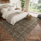 Washable 6x9 Area Rugs for Living Room, Boho Non-Slip Vintage Distress Large Rugs for Bedroom Dining Room Nursery Office, 0.3" Neutral Oriental Throw Thin Carpet, Rust/Multi