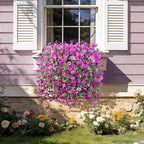 INQCMY Artificial Hanging Flowers Decoration, 4pcs Fake Floral Basket Plants for Outdoor Porch, Faux Shrubs Home Spring Decor UV Resistant Potted Violets for Outside Garden No Fade