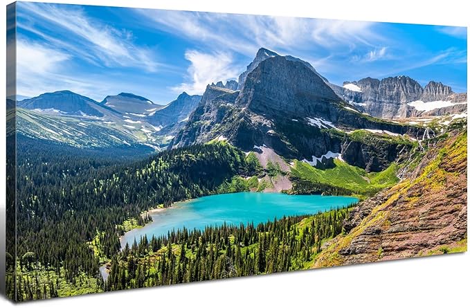 Glacier National Park Wall Art Saint Mary Lake Landscape Canvas Wall Decor Mountain Scenery Pictures Prints Painting Modern Nature Photography Artwork for Living Room Bedroom Home Decorations 20x40"