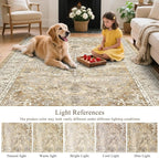 U'Artlines Boho Vintage Area Rug 8x10 Machine Washable Low Pile Soft Floor Carpet Non Slip Non Shedding Accent Rug for Living Room Bedroom Entryway Dining Room Office Cream Tan