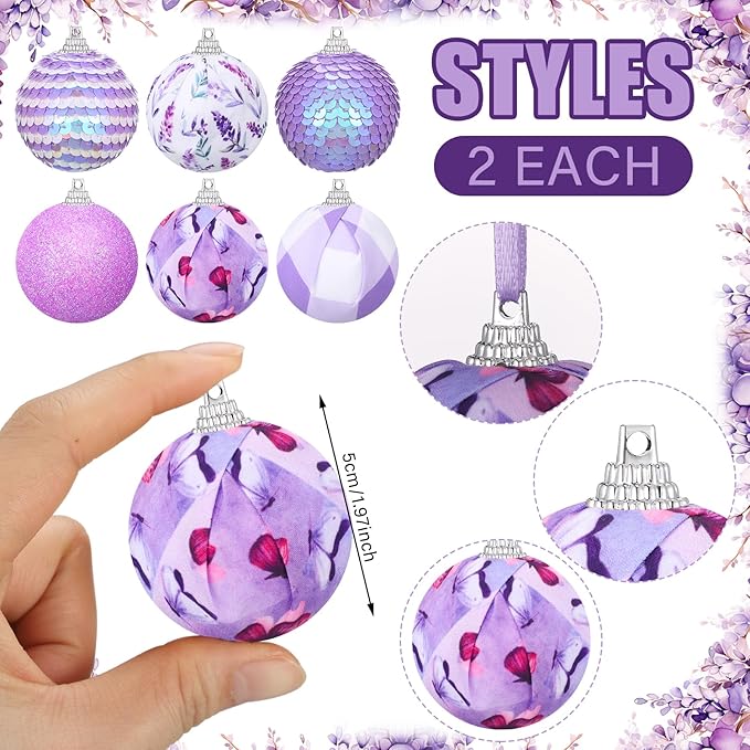 Zhanmai 12 Pcs Spring Balls Ornaments Butterfly Ball Hanging Decorations Lavender Flower Theme Ball Decorations for Holiday Easter Home Party Favors Decor(Spring)