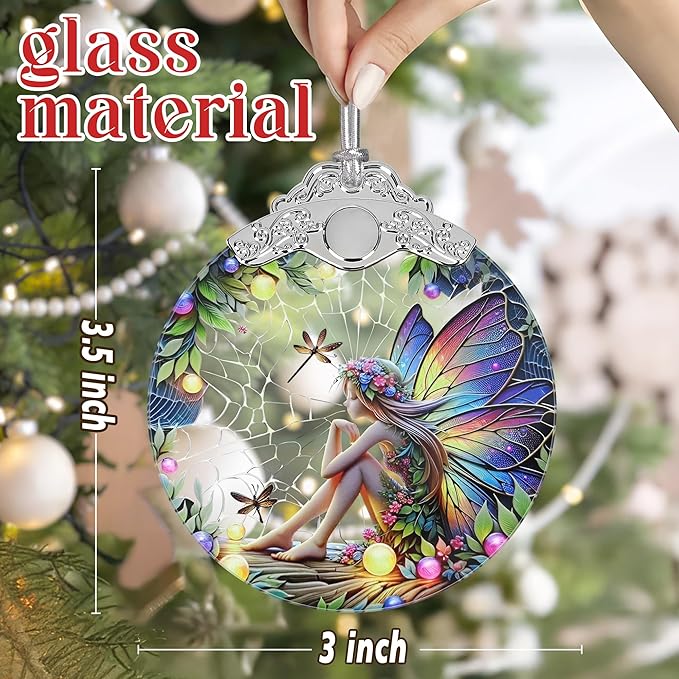 Jocidea Fairy Ornament - Stained Glass Hanging Decor - Christmas Tree Decor - Gift for Friends & Sisters