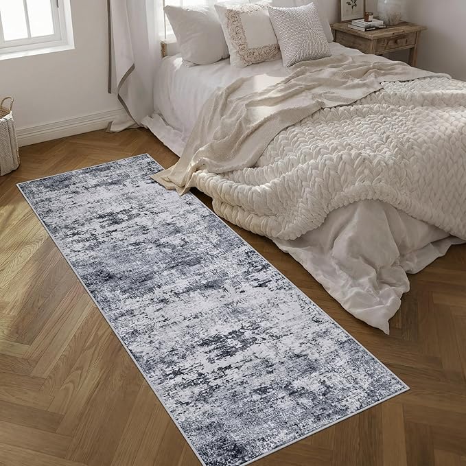 Washable Area Rug 3x8 Entryway Rug: Washable Modern Abstract Soft Thin Rug Indoor Floor No Slip Stain Resistant Carpet for Bedroom Dining Room Farmhouse Nursery Home Office - Grey