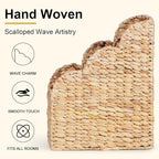 BROWNLILY Water Hyacinth Magazine Holders with Scalloped Edge - Natural Handwoven Rattan Storage Baskets Set of 2 (Large & Small) for Books, Home Office Decor